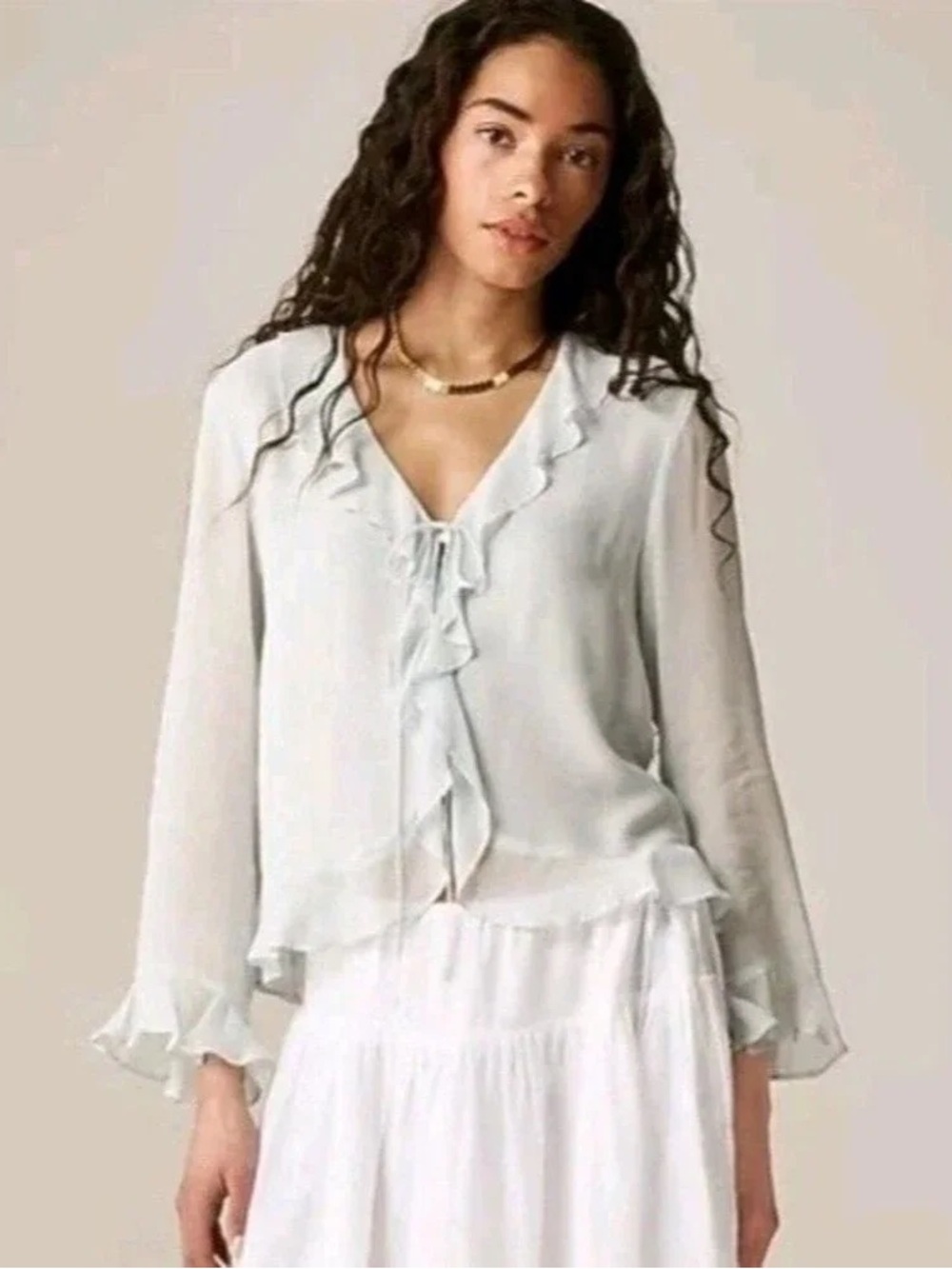 Mint Ruffle Tie-Front Blouse